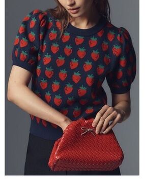 MAEVE BY ANTHROPOLOGIE Maxine Puff-Sleeve Strawberry Sweater Women's M